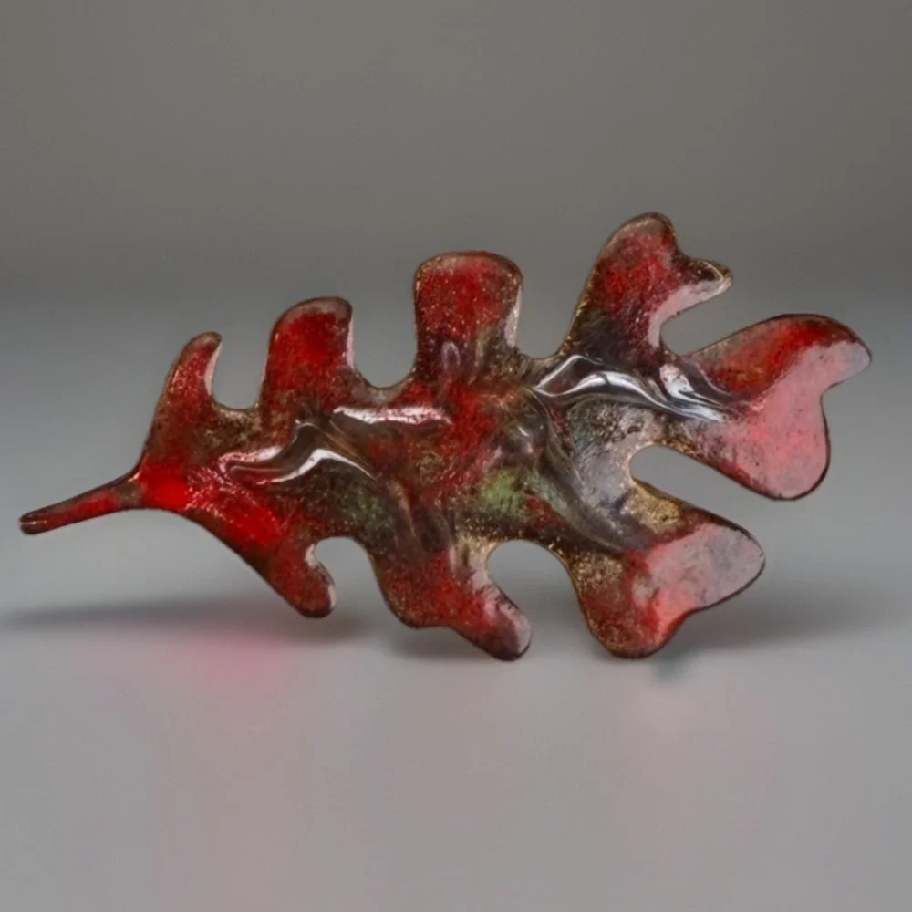 Vintage copper Red swirl Leaf-Shaped Brooch